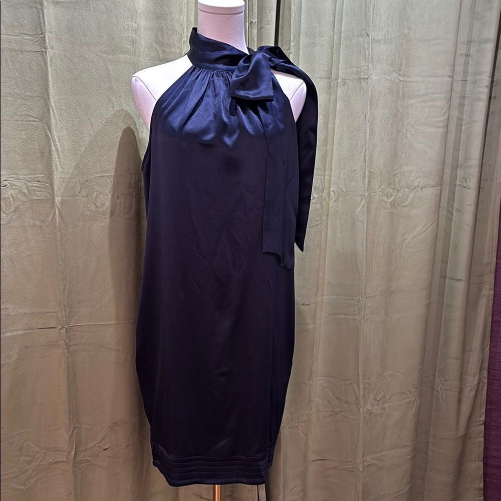 Diane Von Furstenberg satin silk navy Blue Halter Sheath Mini Dress, US10